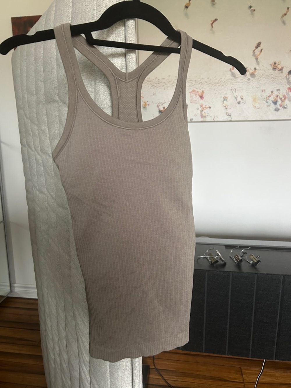 Lulu Ribbed Racerback Tank Top - Taupe